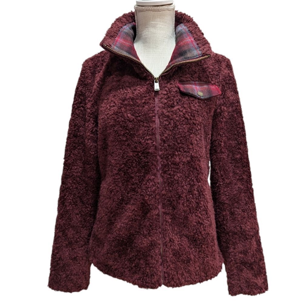 Pendleton Fuzzy Teddy Soft Zip Sweater Jacket in Burgundy Women's Size S - Picture 2 of 13
